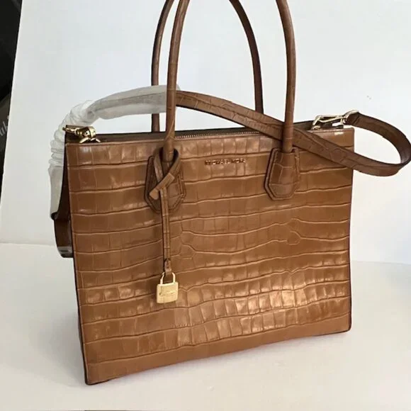 Michael Kors Croc Embossed Leather Adjustable Handbag Crossbody - Picture 14 of 16